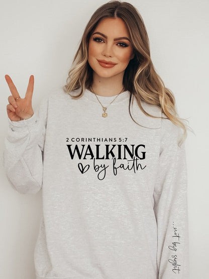 Walking by Faith, Not by Sight Plus Size Crew Sweatshirt choice of colors