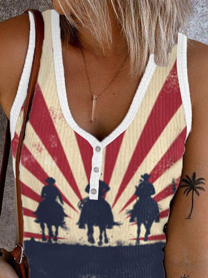 Women's Western Print Round Neck Sleeveless Tank Top