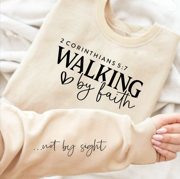 Walking by Faith, Not by Sight Plus Size Crew Sweatshirt choice of colors