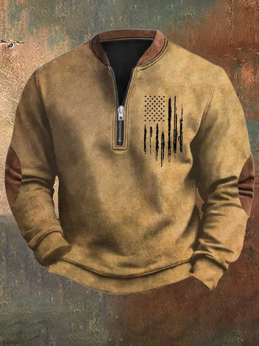 Men's Vintage Print Casual Zipper Sweatshirt