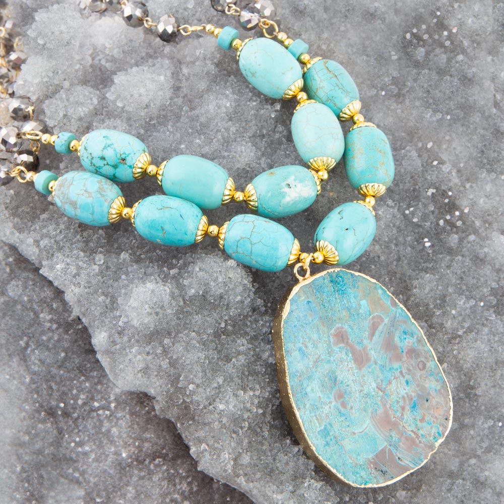 Baron Blue Turquoise Magnesite Pendant Statement Necklace