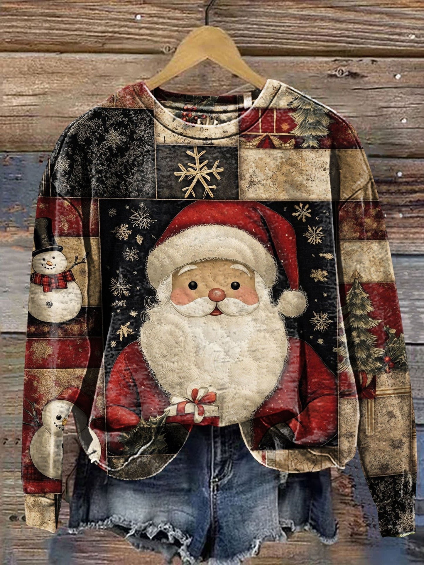 Vintage Santa Art Print Casual  Sweatshirt