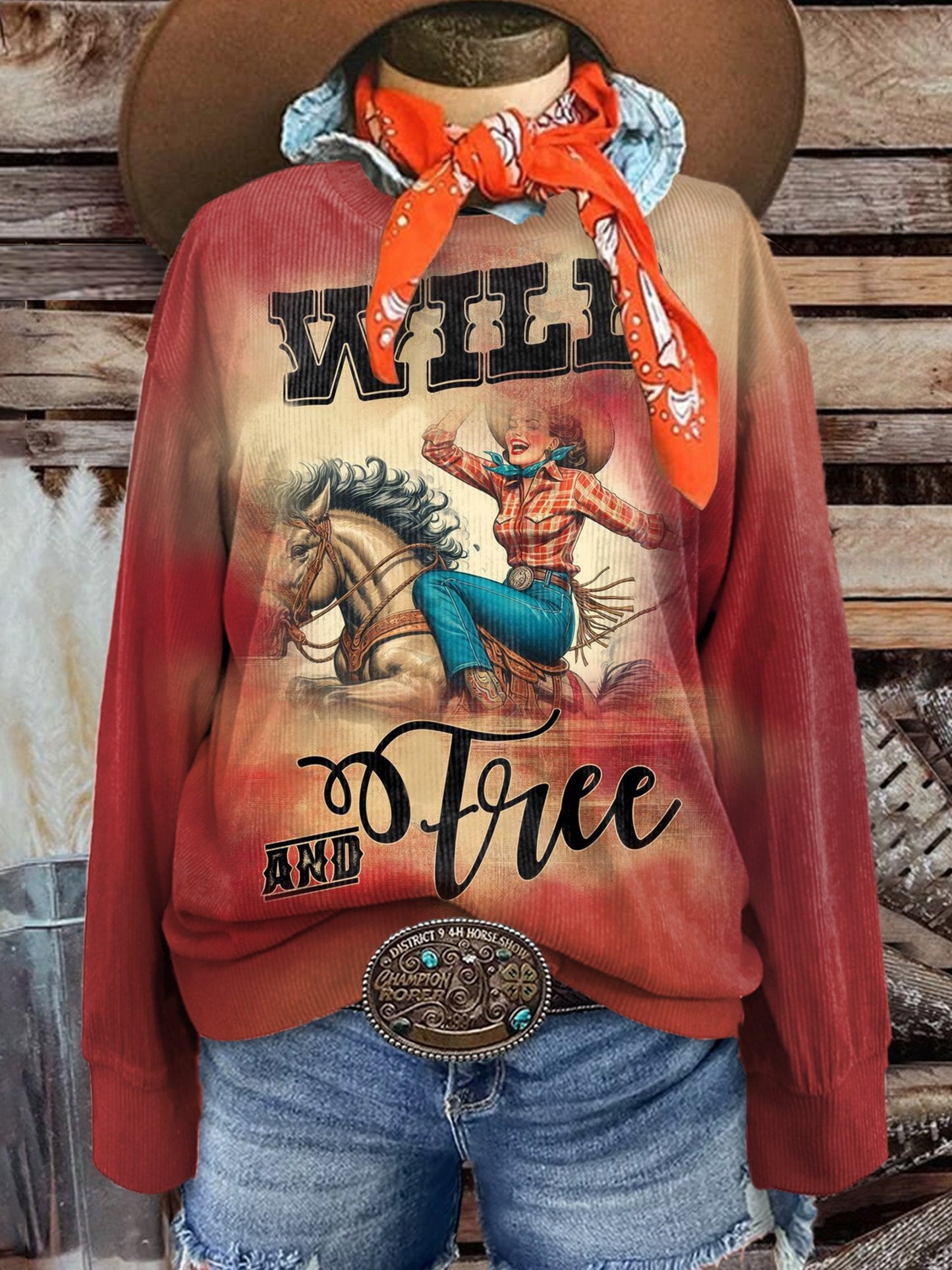 Women's Wild and Free Print Casual Corduroy Sweatshirt