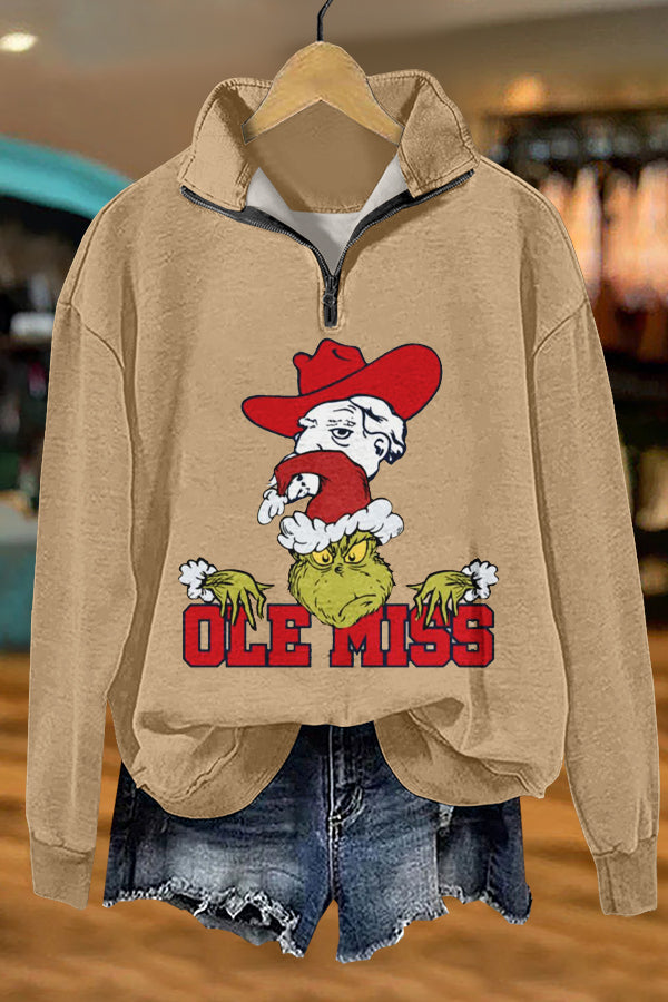 Ugly Christmas Grinch Ole Miss Gameday Print Sweatshirt