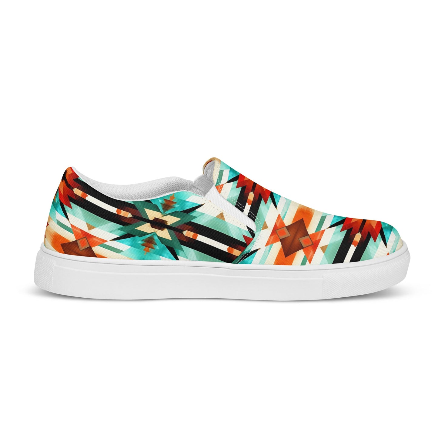 Turquoise Orange Aztec Women__ Slip-on Canvas Shoes