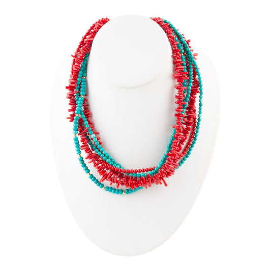 Turquoise and Coral Toursade Necklace