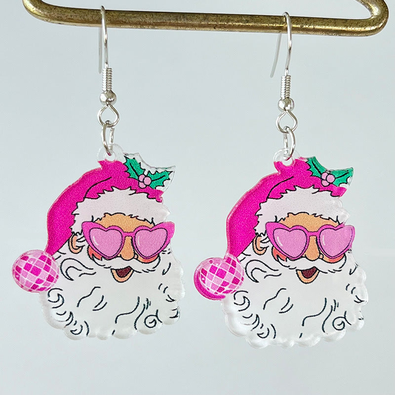 Pink Christmas Santa Claus Chic Earrings