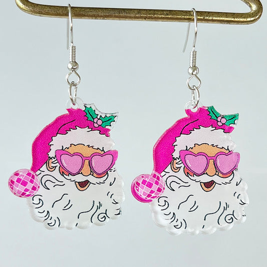 Pink Christmas Santa Claus Chic Earrings