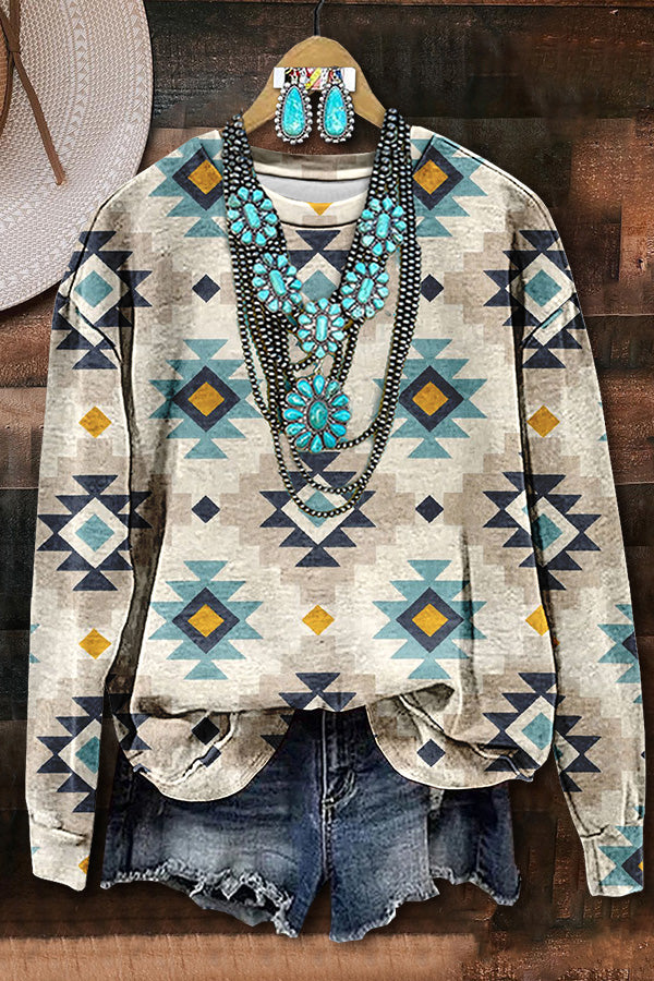 Retro Western Aztec Printed Sweatshirt