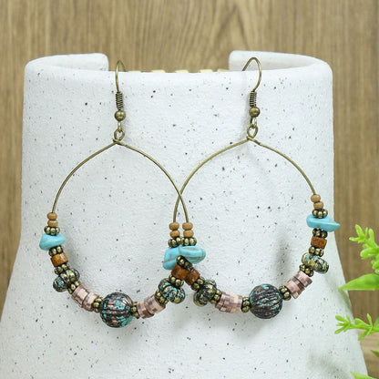 Women's Bohemian Wooden Bead Large Circle Earrings