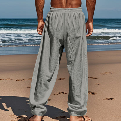 Men's Linen Plain Comfort Breathable Full Length Casual Pants