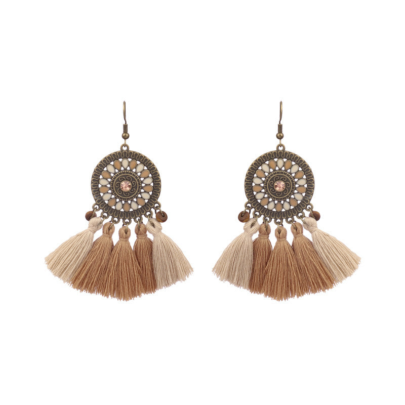 Bohemian Holiday Style Tassel Wooden Long Handmade Earrings