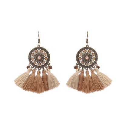 Bohemian Holiday Style Tassel Wooden Long Handmade Earrings