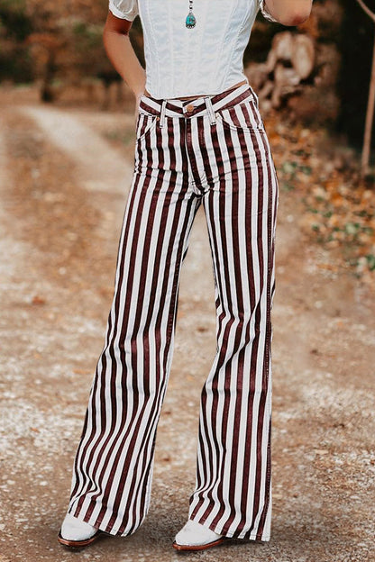 Retro Striped Print Flared Trousers