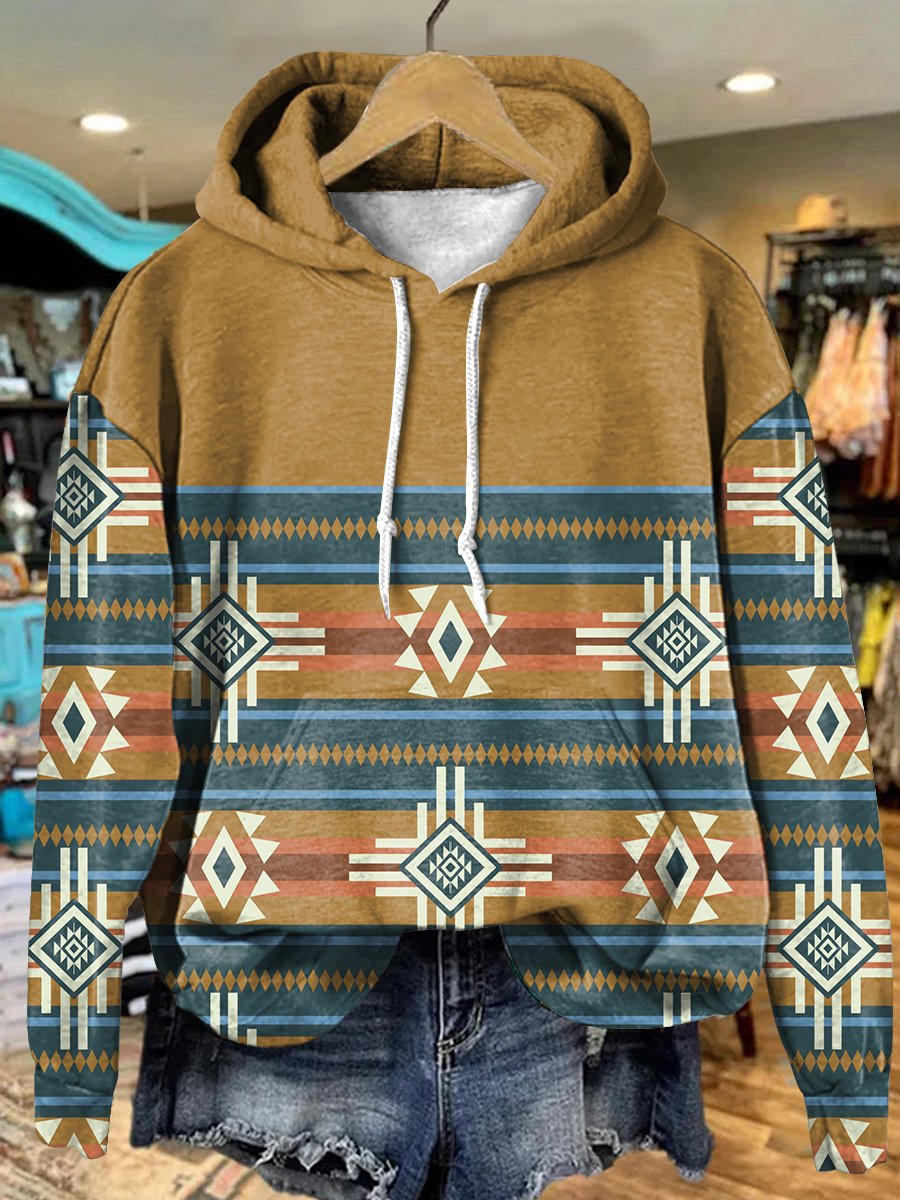 Retro Stripes Aztec Art Print Casual Hoodie Sweatshirt