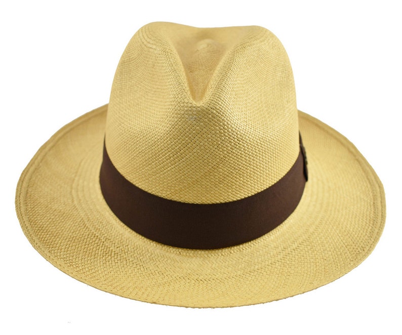 Classic Fedora | Genuine Panama Hat | Beige Toquilla Straw | Brown Band | Handwoven in Ecuador - EA - HatBox Included