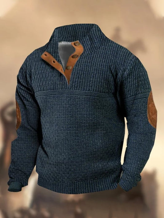 Men's Casual Vintage Stand Collar Button Sweatshirt