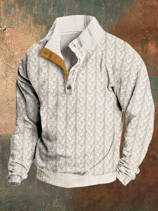 Men's Retro Simple Casual Color Block Stand Collar Sweater