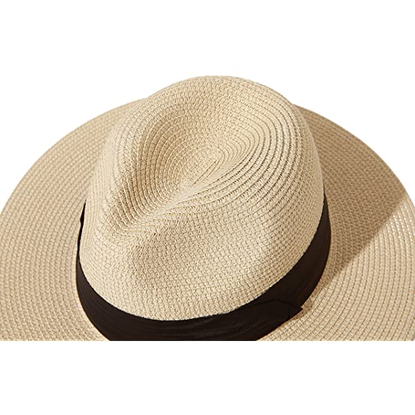 Wide Brim Straw Panama Roll up Hat Belt Buckle Fedora Beach Sun Hat