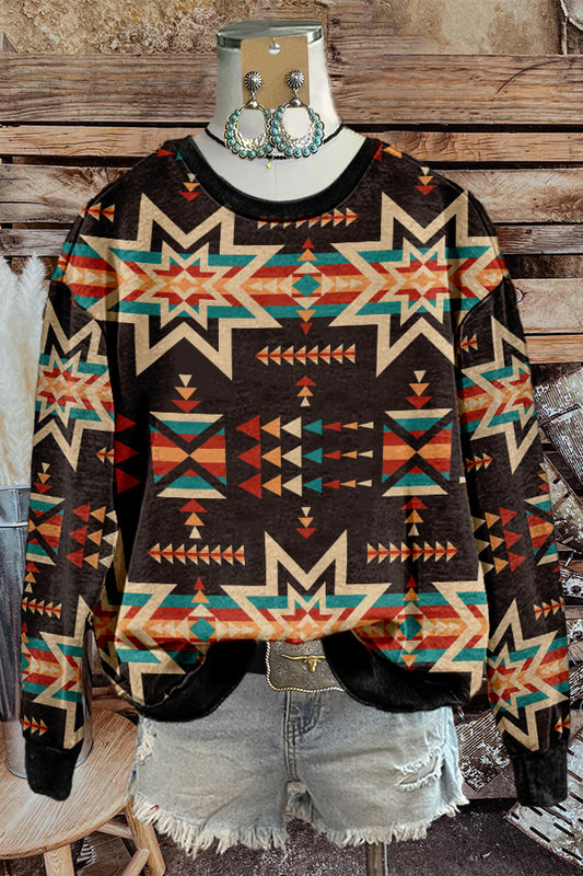 Unique Western Totem Print Sweatshirt