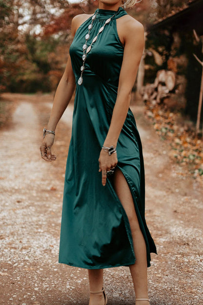 Beautiful Sleeveless Slit Satin Dress