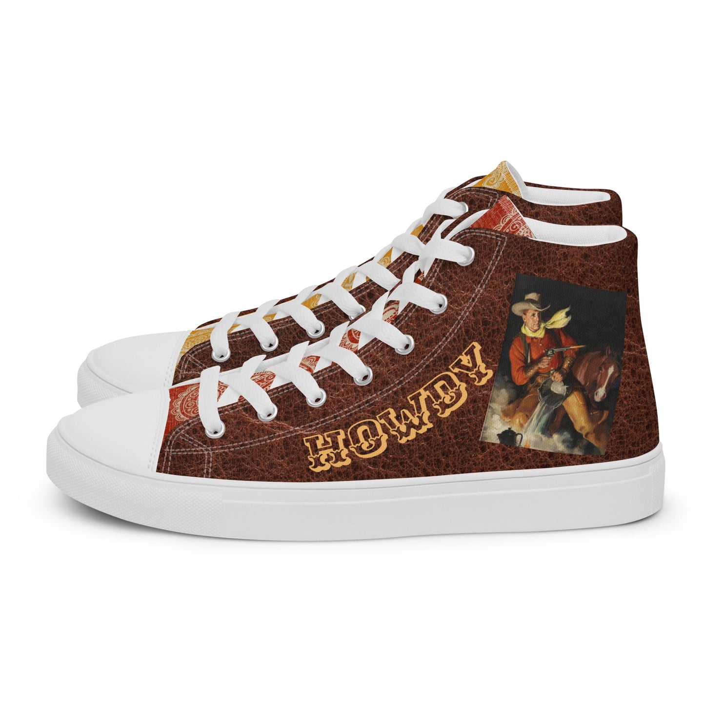 Vintage Wild West Cowboy Women__ high top canvas shoes