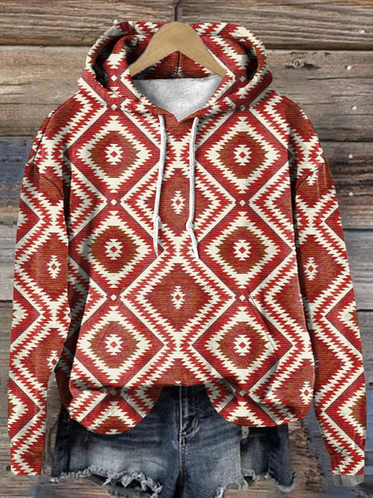 Retro Red Rhombus Art Print Casual Hoodie Sweatshirt