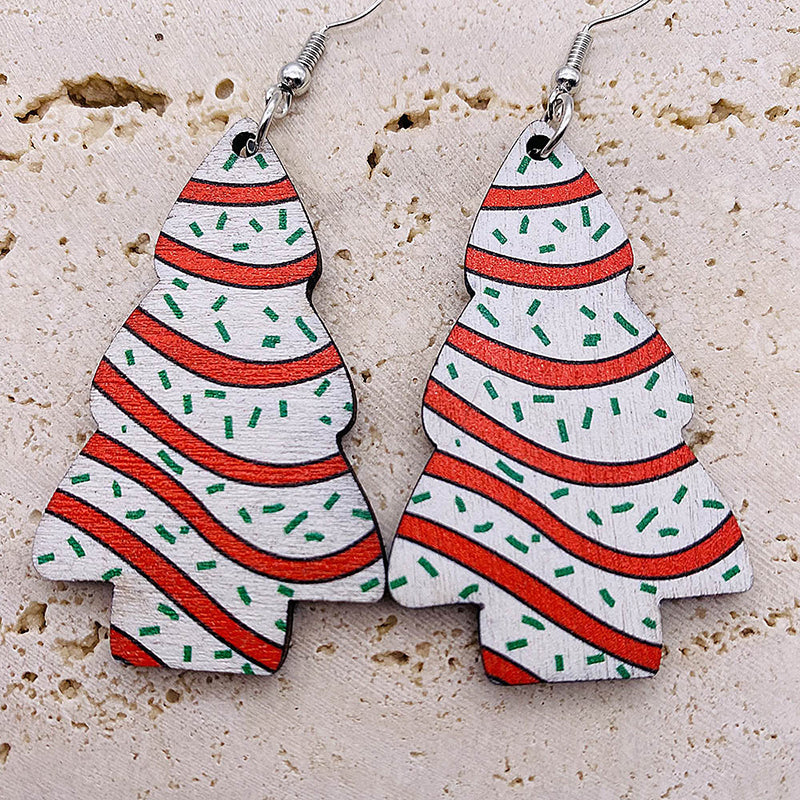 Christmas Tree Print Wooden Earrings