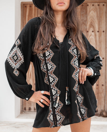 Vintage Boho Long Sleeve Blouse Dress