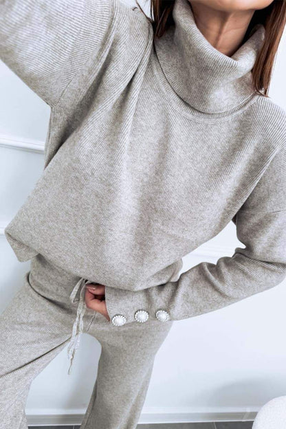 Women's casual solid color turtleneck sweater suit