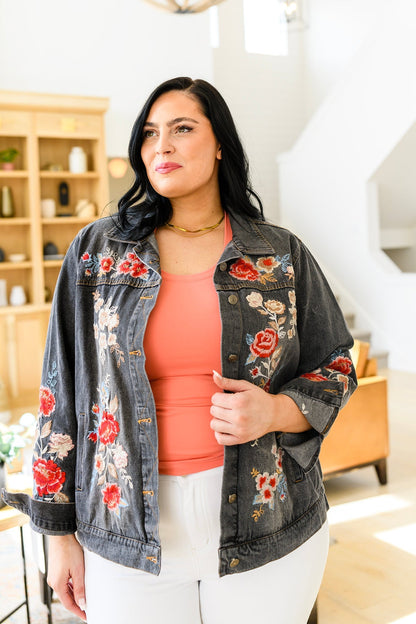 Flower Embroidered  Denim Jacket