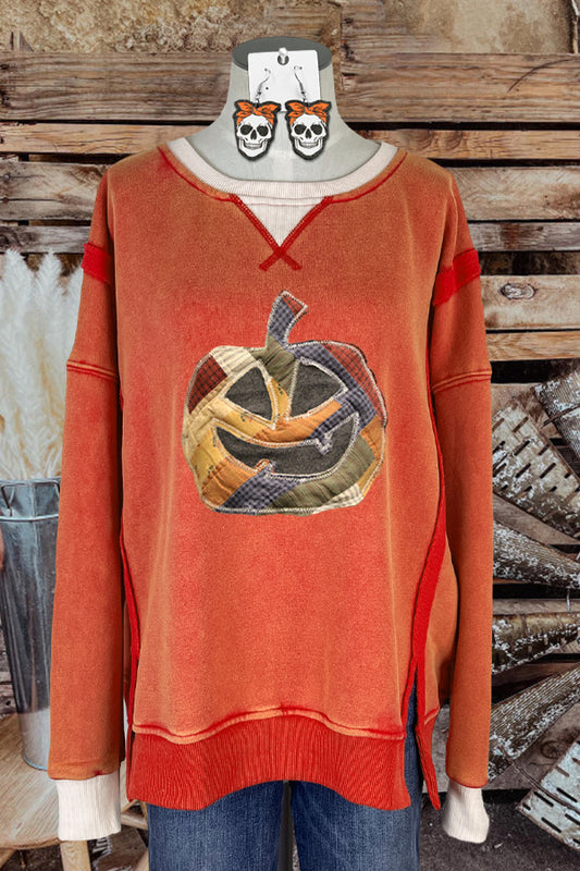 Vintage Pumpkin Contrast Long Sleeve Sweatshirt