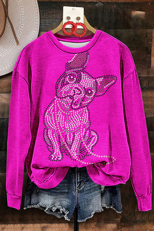 Sparkling Rhinestones Dachshund Print Sweatshirt