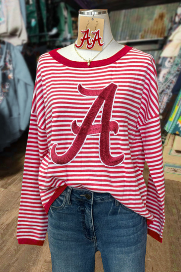 Striped Alabama Embroidered Lettering Top