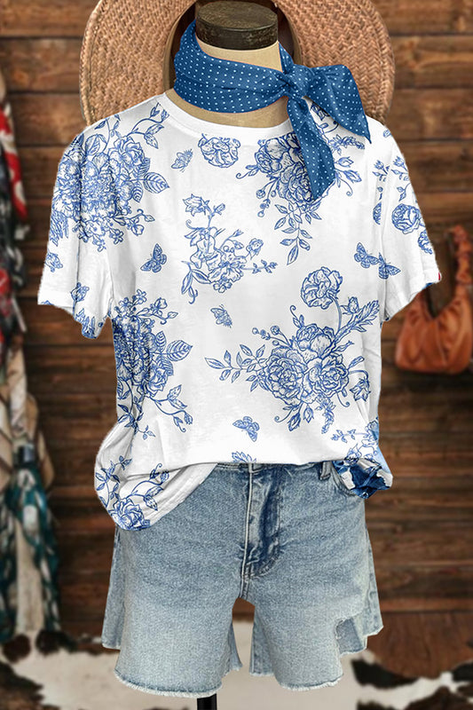 Vintage Blue Floral T-shirt