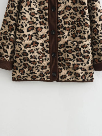 Women's Leopard Print Loose Lambswool Coat