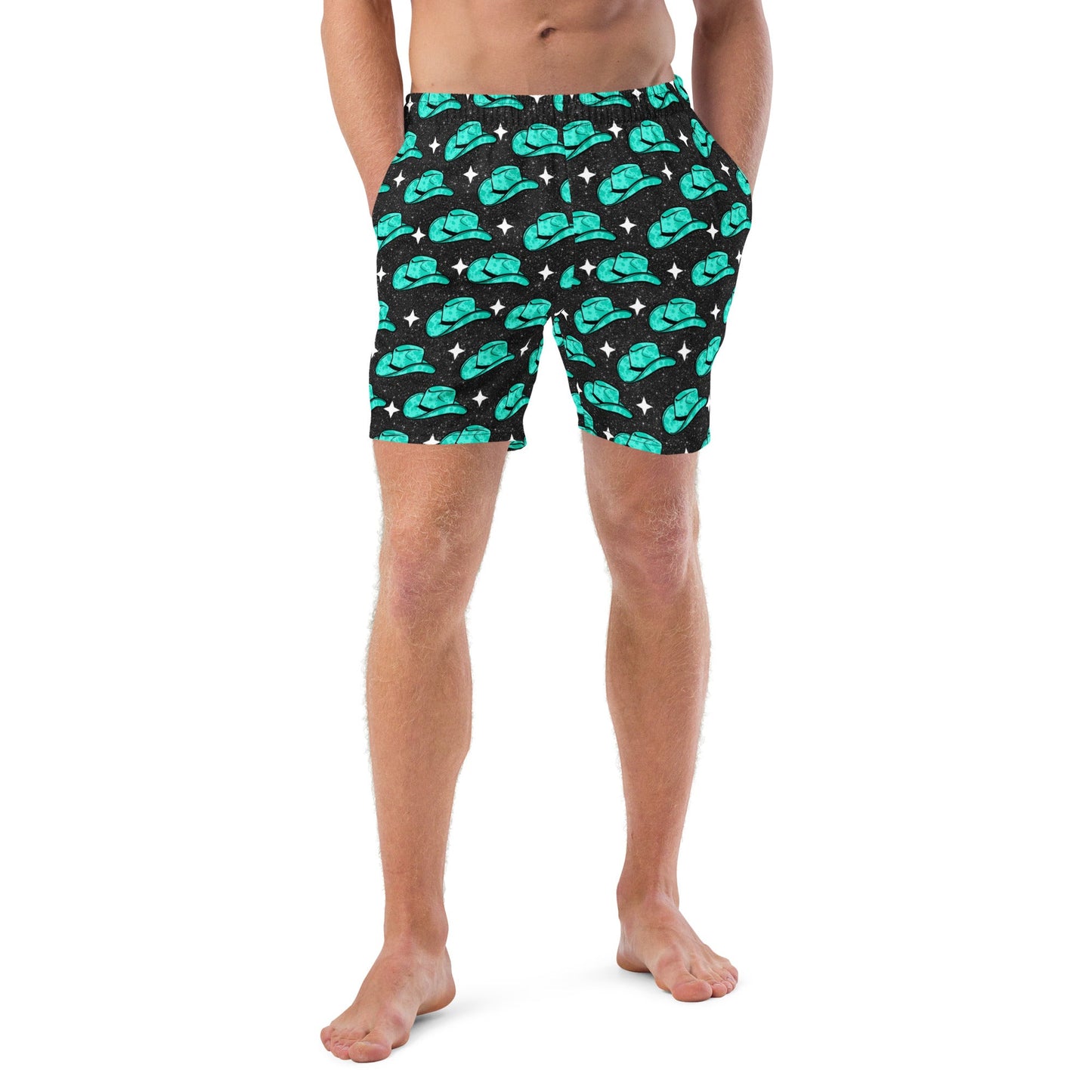 Yeehaw Turquoise Hat Men's Swim Trunks