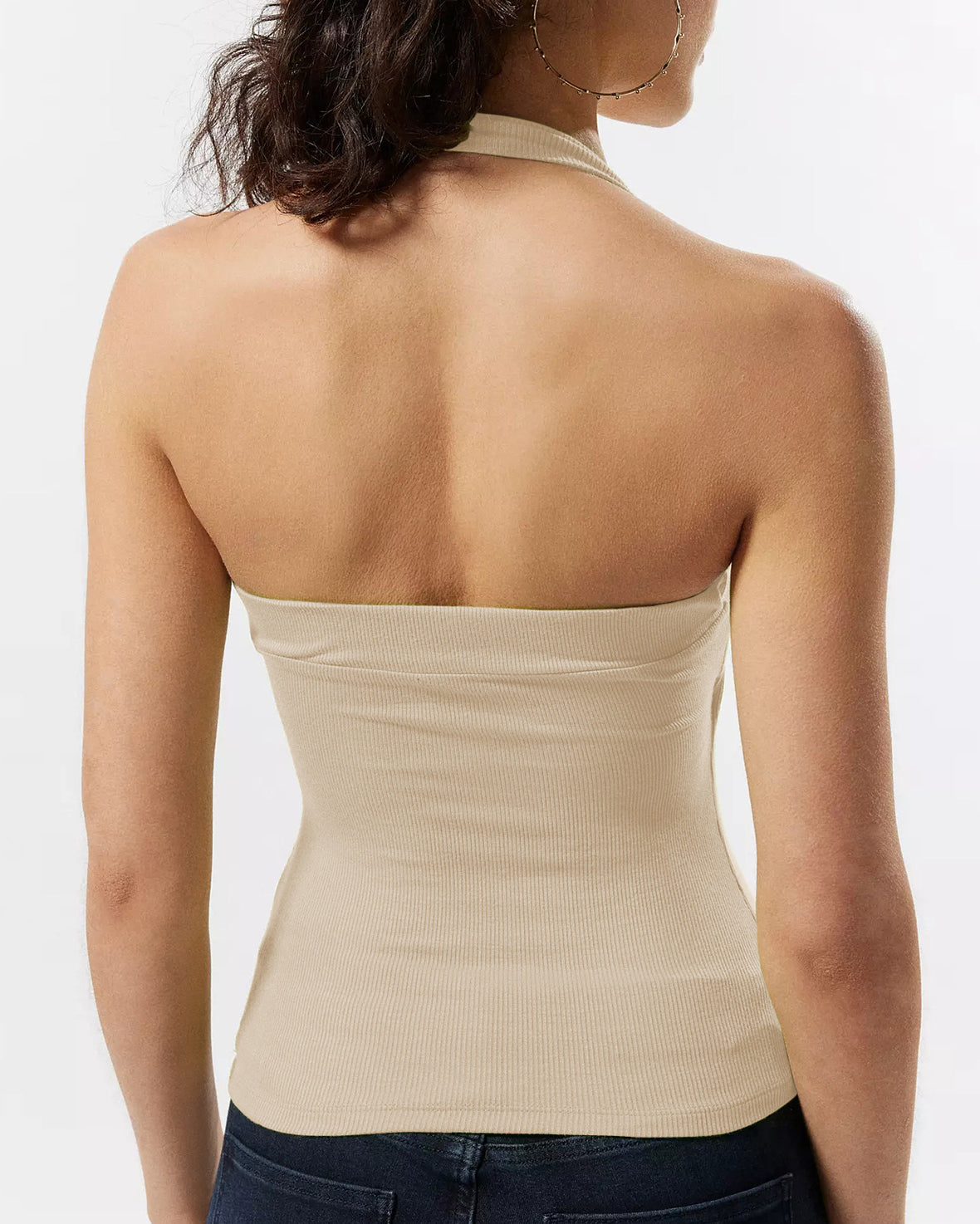 Fine Ribbed Backless Fashionable Tank Top