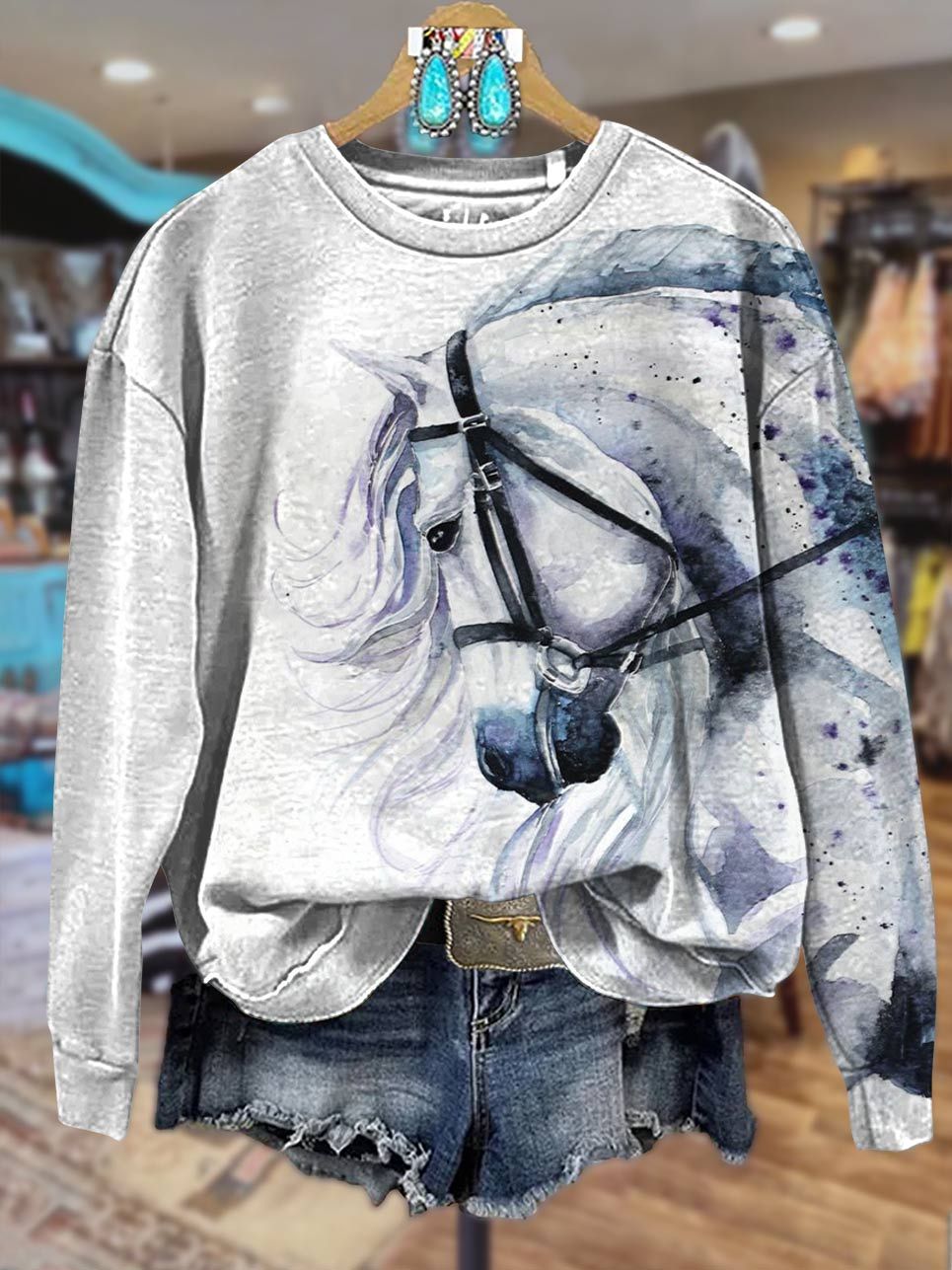 Horse Art Print Casual Sweatshirt