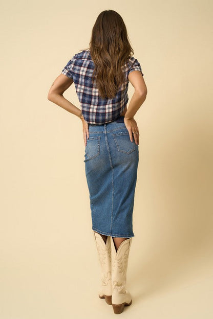 Western style denim skirt with slit