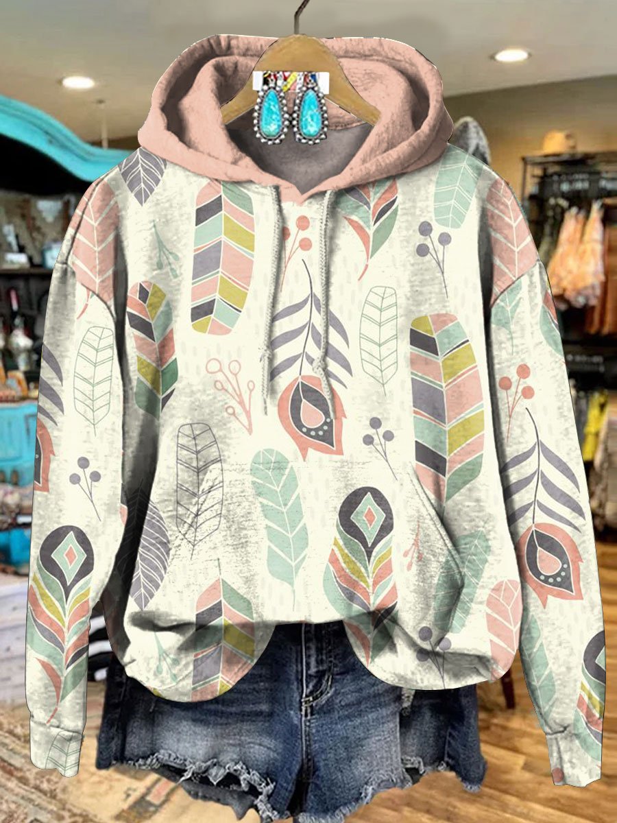 Feather Art Print Casual Hoodie Sweatshirt