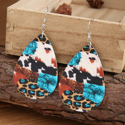 Vintage Western Leopard Leather Drop Earrings