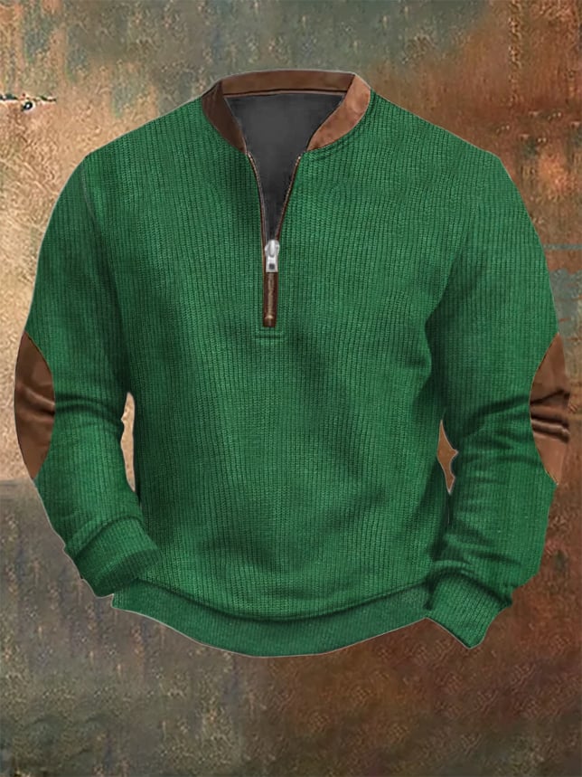 Men's Vintage Knit Print Zip-Up Sweatshirt