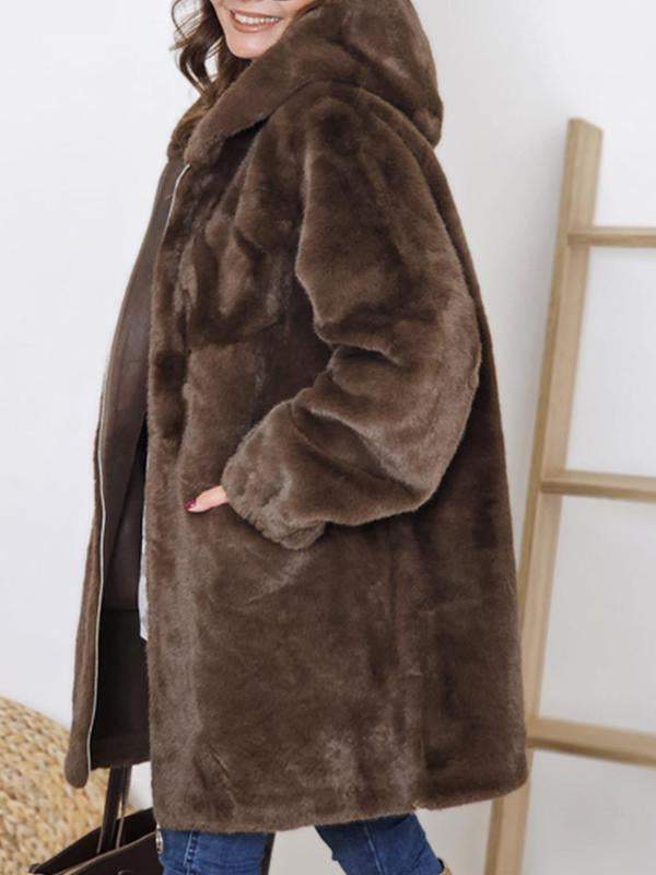 Women's Hooded Long Sleeve Fur Coat