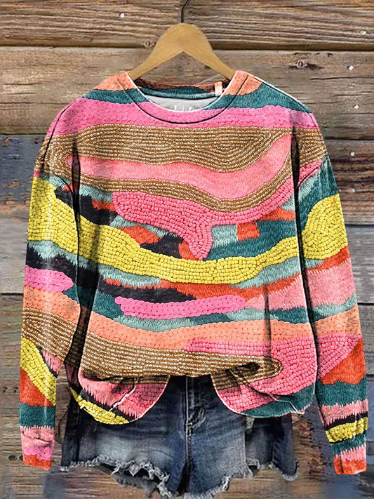 Vintage Multicolor Rainbow Print Casual Sweatshirt