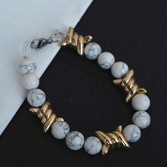 Vintage Metal Thorn White Turquoise Pearl Bracelet