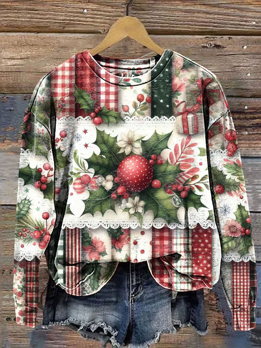 Christmas Lace Red Fruit Vintage Art Print Casual Sweatshirt