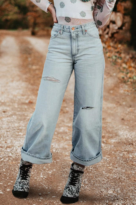 Western Distressed White Jeans