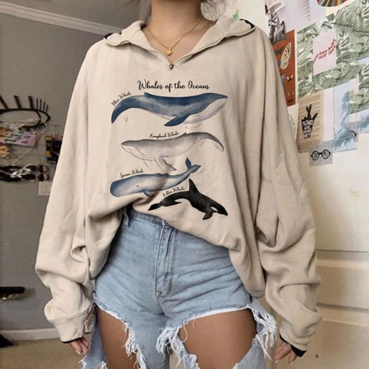 Casual Solid Color Zip-up Loose Sweatshirt Wq42