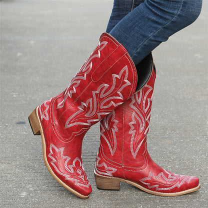 Embroidered Leather Boots